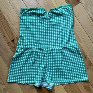 Vintage Strapless gingham green and white cotton y2k romper in great condition
